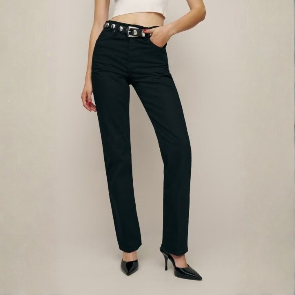 Reformation Rowe Mid Rise Relaxed Straight Jeans Black Size 31‎ Camille Rowe